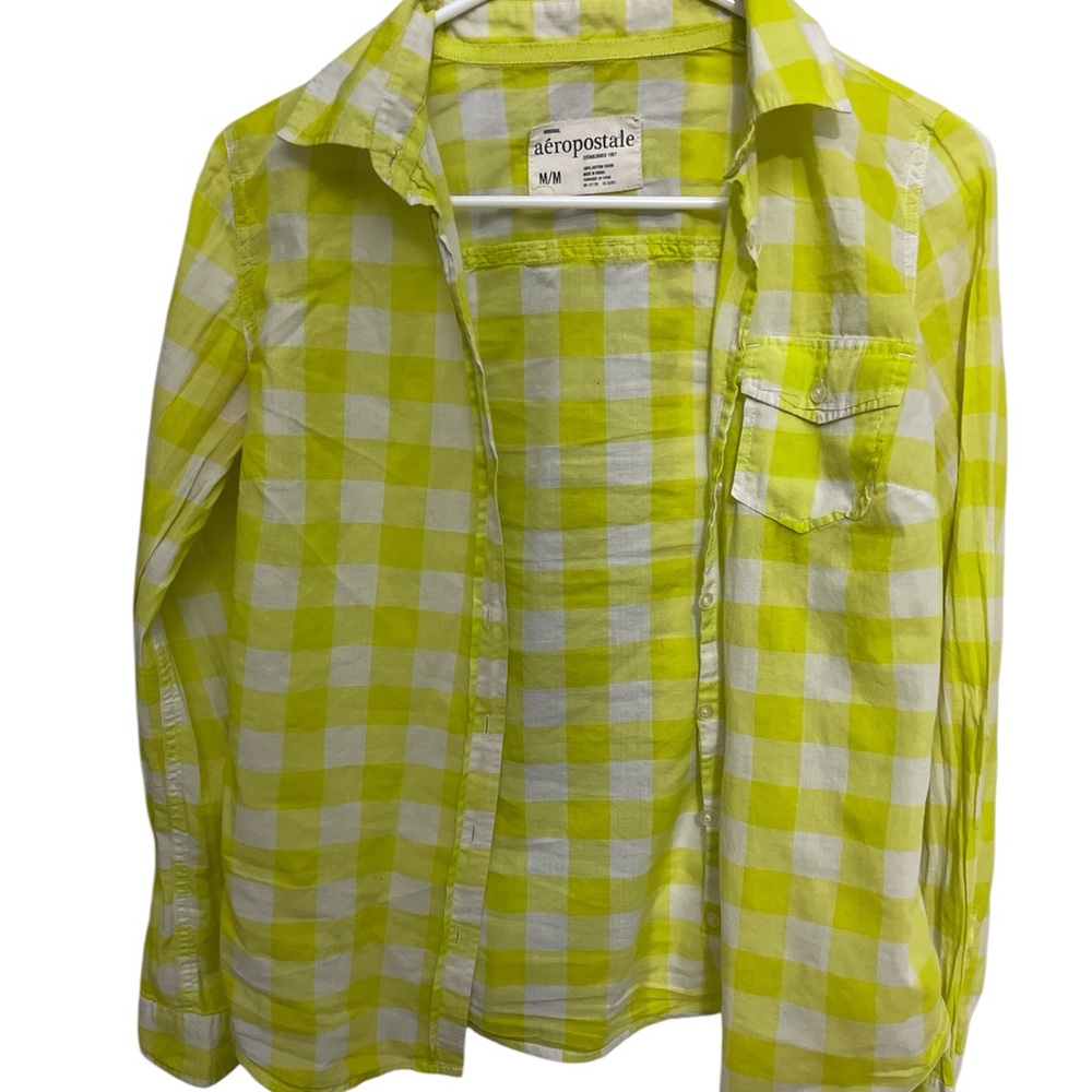 Aeropostale Lime and White Checkered Shirt